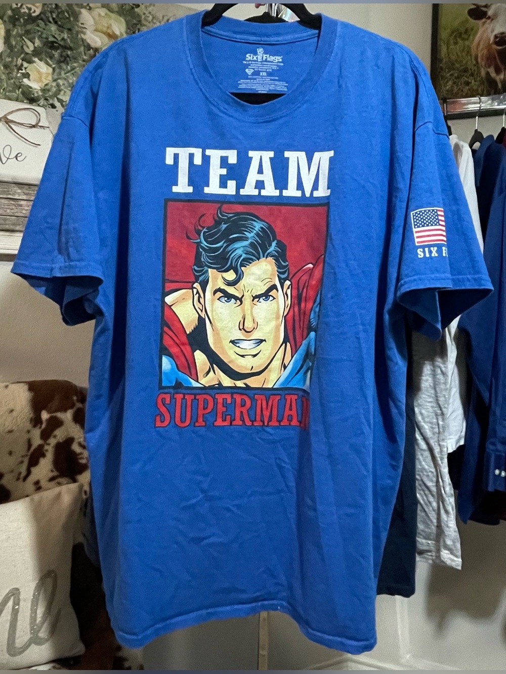 Vintage Six Flags Superman DC Comics Face Logo T Shirt 2XL